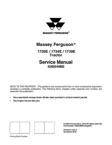 Massey Ferguson 1726E, 1734E, 1739E Compact Tractor (1700 Series) Workshop Service Repair Manual 4283549M3 - Manual labs