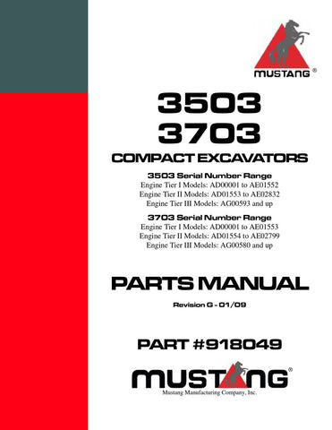 Mustang 3503 3703 COMPACT EXCAVATORS Parts Catalog Manual (SN AD00001 and Up), ME3703 (SN AD00001 and Up) 918049 PDF Download - Manual labs
