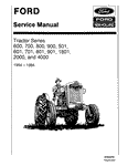 New Holland 1801, 2000, 4000, 501, 600, 601, 700, 701, 800, 801, 900, 901 Tractor Service Repair Manual 40060090 - Manual labs