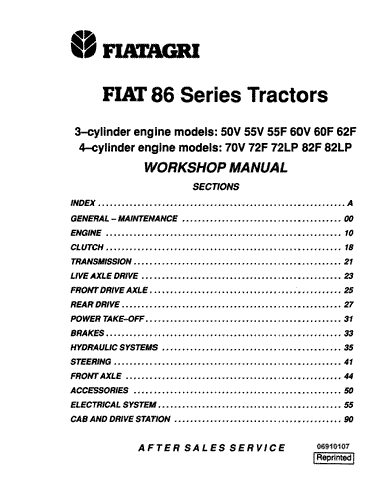 New Holland 3830, 4430 Tractor (Fiat 50-86V, 55-86V, 55-86F, 60-86V, 60-86F, 62-86F) Service Repair Manual 06910107 - Manual labs