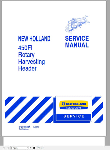New Holland 450FI Rotary Harvesting Headers Service Repair Manual 84291050NA - Manual labs