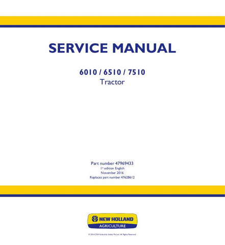 New Holland 6010, 6510, 7510 Tractor Service Repair Manual 47969433 - Manual labs