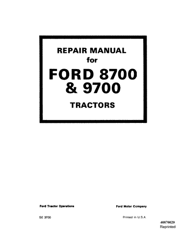 New Holland 8700, 9700 Tractor Service Repair Manual 40870020 - Manual labs
