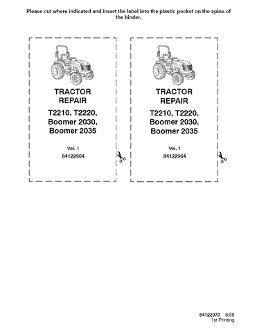 New Holland Boomer™ 2030, Boomer™ 2035, T2210, T2220 Tractor Service Repair Manual 84122964 - Manual labs