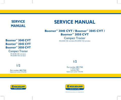 New Holland Boomer™ 3040 CVT, Boomer™ 3045 CVT, Boomer™ 3050 CVT Tractor Service Repair Manual 48017760 - Manual labs