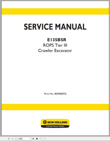 New Holland Crawler Excavators E135BSR Tier 3 Service Repair Manual 84396007A - Manual labs