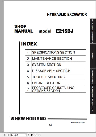 New Holland Crawler Excavators E215BJ Hino Service Repair Manual 84163741 - Manual labs