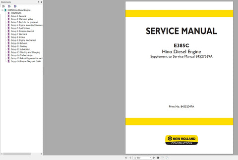 New Holland Crawler Excavators E385C Engine Hino Supplement Service Repair Manual 84532047A - Manual labs