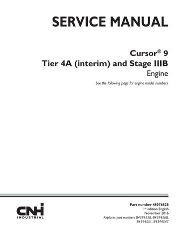 New Holland Cursor 9 Tier 4A (interim) and Stage IIIB Engine Service Repair Manual 48076828 - Manual labs
