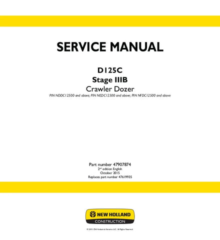 New Holland D125C Stage IIIB Crawler Dozer Service Repair Manual 47907874 - Manual labs