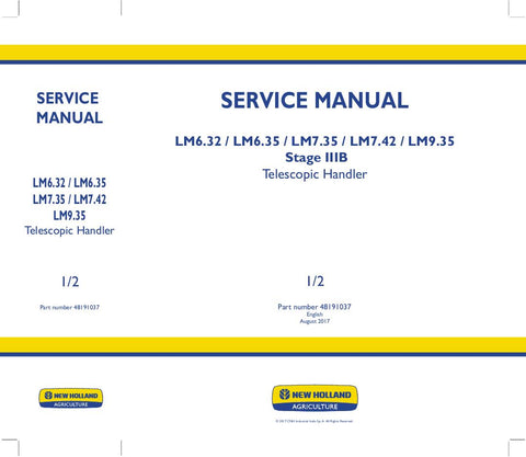 New Holland LM6.32, LM6.35, LM7.35, LM7.42, LM9.35 Telescopic Handler Service Repair Manual 48191037 - Manual labs