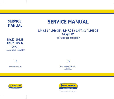 New Holland LM6.32, LM6.35, LM7.35, LM7.42, LM9.35 Telescopic Handler Service Repair Manual 51425742 - Manual labs