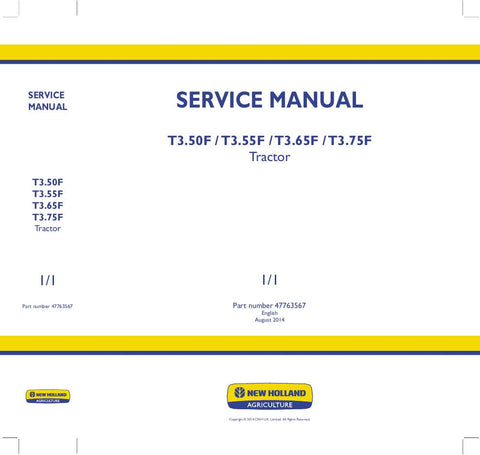New Holland T3.50F, T3.55F, T3.66F, T3.75F Tractor Service Repair Manual 47763567 - Manual labs