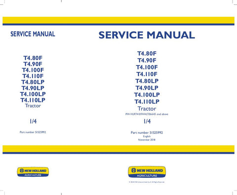 New Holland T4.100F, T4.100LP, T4.110F, T4.110LP, T4.80F, T4.80LP, T4.90F, T4.90LP Tractor Service Repair Manual 51525992 - Manual labs
