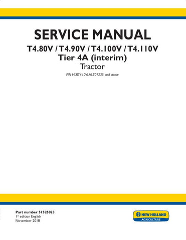 New Holland T4.100V, T4.110V, T4.80V, T4.90V Tractor Service Repair Manual 51526023 - Manual labs