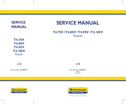New Holland T4.105V, T4.75V, T4.85V, T4.95V Tractor Service Repair Manual 47888374 - Manual labs