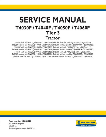 New Holland T4030F, T4040F, T4050F, T4060F Tractor Service Repair Manual 47888341 - Manual labs