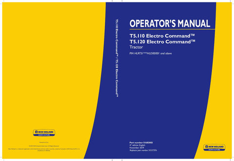 New Holland T5.110, T5.120 Electro Command Tractor Operator's Manual 51537376 - Manual labs