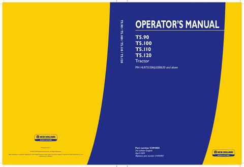 New Holland T5.90, T5.100, T5.110, T5.120 Tractor Operator's Manual 51594058 - Manual labs