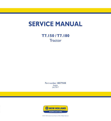 New Holland T7.150, T7.180 Tractor Service Repair Manual 48079508 - Manual labs