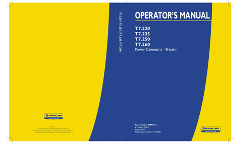 New Holland T7.220, T7.235, T7.250, T7.260 Power Command - Tractor Operator's Manual 47894438 - Manual labs