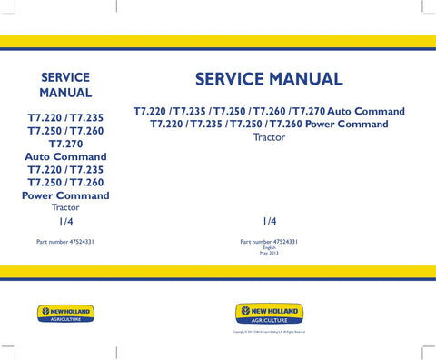 New Holland T7.220, T7.235, T7.250, T7.260, T7.270 Tractor Service Repair Manual 47524331 - Manual labs