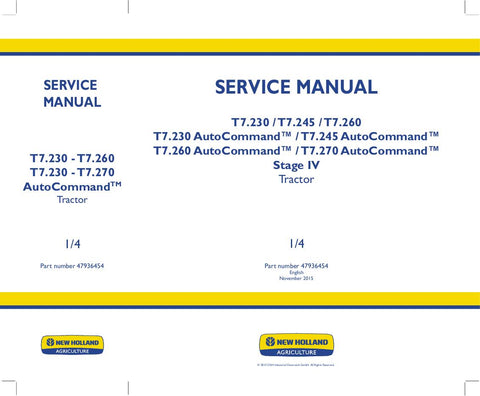 New Holland T7.230, T7.230 AutoCommand™, T7.245, T7.245AutoCommand™, T7.260, T7.260 AutoCommand™, T7.270 AutoCommand™ Tractor Service Repair Manual 47936454 - Manual labs