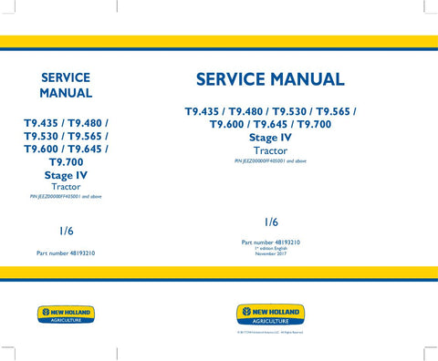 New Holland T9.435, T9.480, T9.530, T9.565, T9.600, T9.645, T9.700 Tractor Service Repair Manual 48193210 - Manual labs
