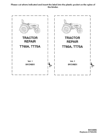 New Holland TT60A, TT75A Tractor Tractor Service Repair Manual 84154801 - Manual labs