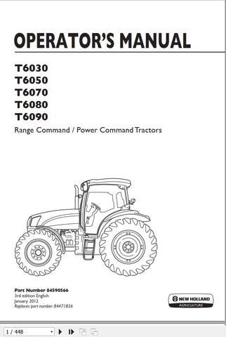 New Holland Tractor T6030, T6050, T6070, T6080, T6090 Range Power Command Product Service Repair Manual 884590566 - Manual labs
