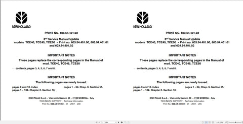 New Holland Tractor TCE40, TCE45, TCE50, TCE55 Service Repair Manual 6035440103 - Manual labs