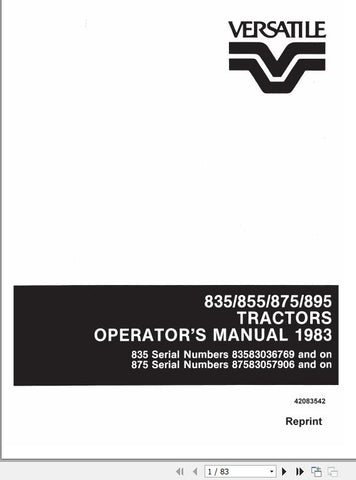 New Holland Versatile 835 855 875 895 Tractors Operator’s Manual 42083542 - Manual labs