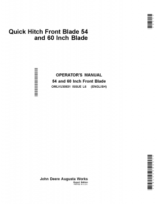 OMLVU30631 - John Deere 54 Inch Blade, 60 Inch Blade Operator's Manual PDF Download - Manual labs