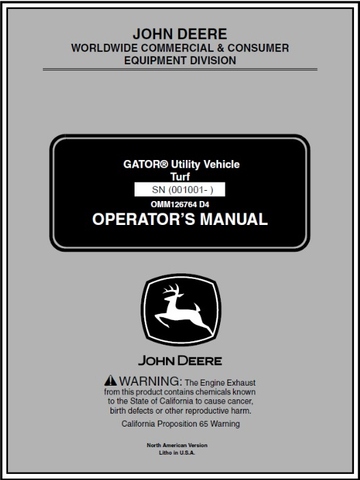 Download PDF For John Deere Gator Utility Vehicle Turf (SN. 001001) Operator's Manual OMM126764