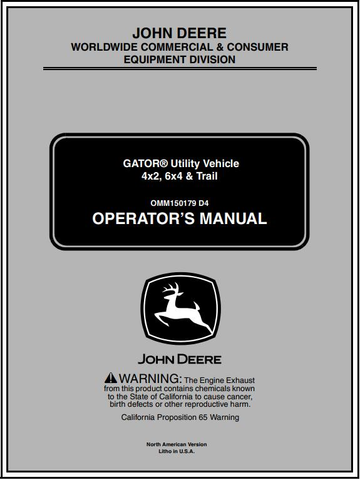 Download PDF For John Deere 4*2, 6*4 Trail Gator Utility Vehicle Operator's Manual OMM150179