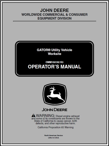 Download PDF For John Deere Gator Utility Vehicle Worksite Operator's Manual OMM150192