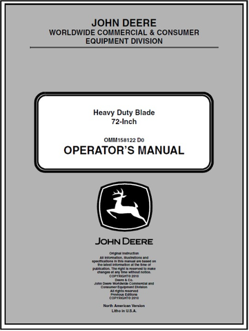 Download PDF For John Deere 72-Inch Heavy Duty Blade Operator's Manual OMM158122