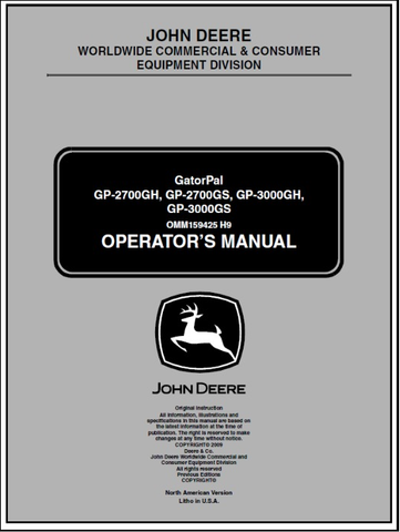 Download PDF For John Deere GP-2700GH, 2700GS, 3000GH, 3000GS Gator Pal Operator's Manual OMM159425