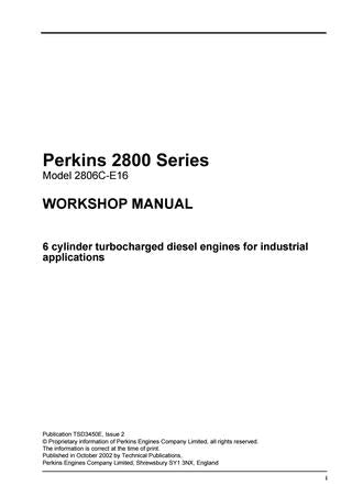2800 Series Perkins Models 2806C-E16 Engines Service Repair Manual - Manual labs