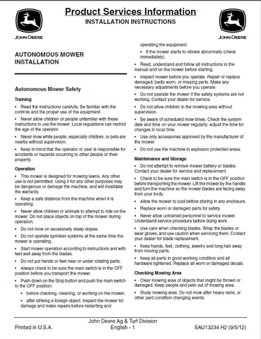 Download PDF For John Deere Product Services Information Installation Instructions Operator's Manual SAU13234