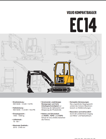 Download PDF For Volvo EC14 Compact Excavator Workshop Service Repair Manual