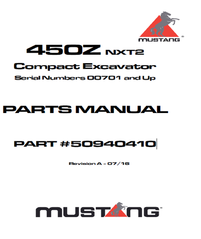 Mustang 450Z NXT2 Compact Excavator Parts Catalog Manual 50940410 PDF Download - Manual labs