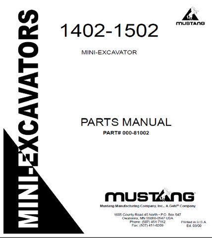 Mustang ME1402, ME1502 Parts Manual Parts Catalog Manual (000-81002A) PDF Download - Manual labs