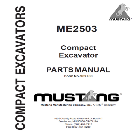 Mustang ME2503 Compact Excavator Parts Catalog Manual 909788 PDF Download - Manual labs
