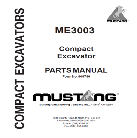 Mustang ME3003 Compact Excavator Parts Catalog Manual 909789 PDF Download - Manual labs
